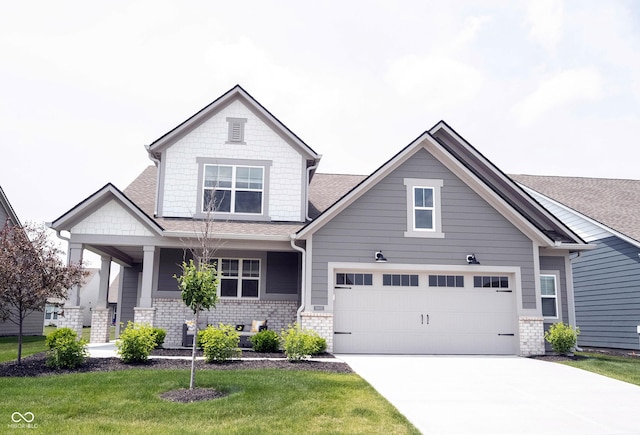 19800 Sutton Ter, Westfield, IN 46074 - craftsman-style home with driveway, a front lawn, a garage, covered porch, and roof with shingles