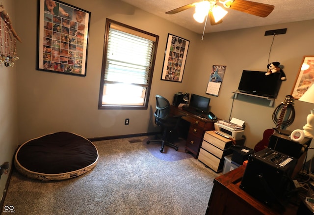 5654 Paradise Dr, Martinsville, IN 46151 - office area with a ceiling fan, carpet, and baseboards