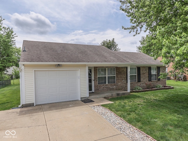 2756 Branigin Creek Blvd, Franklin, IN 46131 - view of front of property with driveway, a front yard, an attached garage, brick siding, and a shingled roof