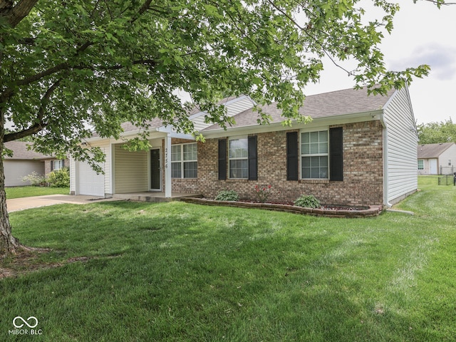 2756 Branigin Creek Blvd, Franklin, IN 46131 - view of front of home with concrete driveway, brick siding, an attached garage, a front yard, and a shingled roof
