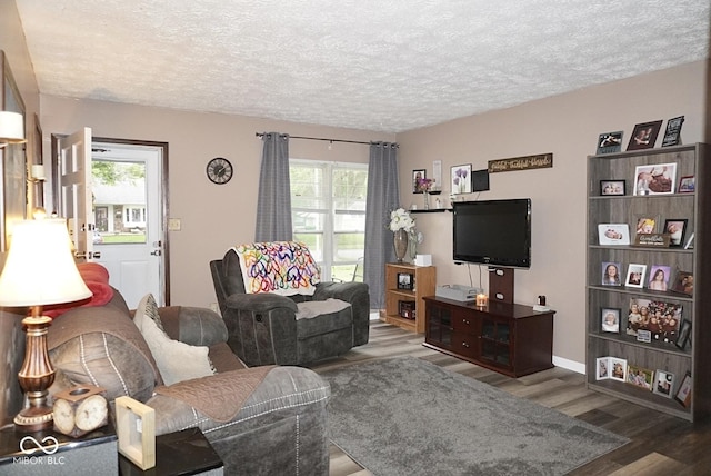 254 Bittersweet Dr, Whiteland, IN 46184 - living area with wood finished floors, a textured ceiling, and baseboards