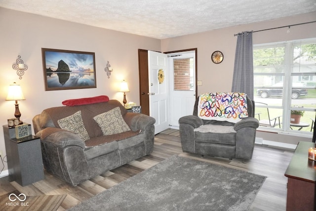 254 Bittersweet Dr, Whiteland, IN 46184 - living room with a textured ceiling, wood finished floors, and baseboards