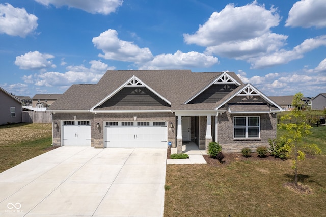 7834 Fairwood Blvd, Plainfield, IN 46168 - craftsman house featuring a garage, brick siding, concrete driveway, and a shingled roof