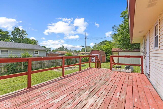 3898 S Randolph St, Indianapolis, IN 46227 - deck featuring a shed and a fenced backyard