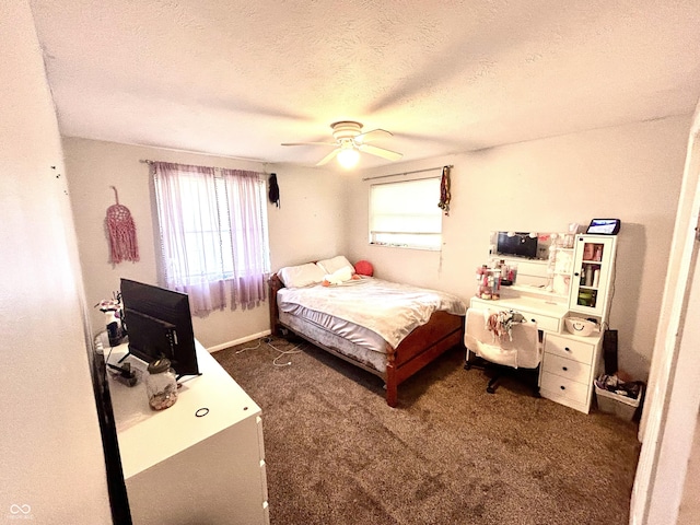 5174 S Greensboro Pike, Knightstown, IN 46148 - bedroom with carpet floors, multiple windows, a ceiling fan, and a textured ceiling