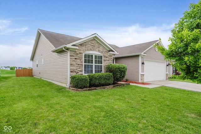 5258 Brassie Dr, Indianapolis, IN 46235 - view of front facade featuring stone siding, driveway, an attached garage, and a shingled roof