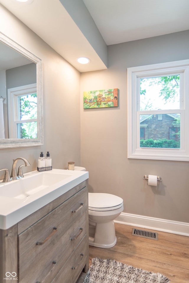 5315 Camden St, Indianapolis, IN 46227 - bathroom featuring toilet, vanity, healthy amount of natural light, and wood finished floors