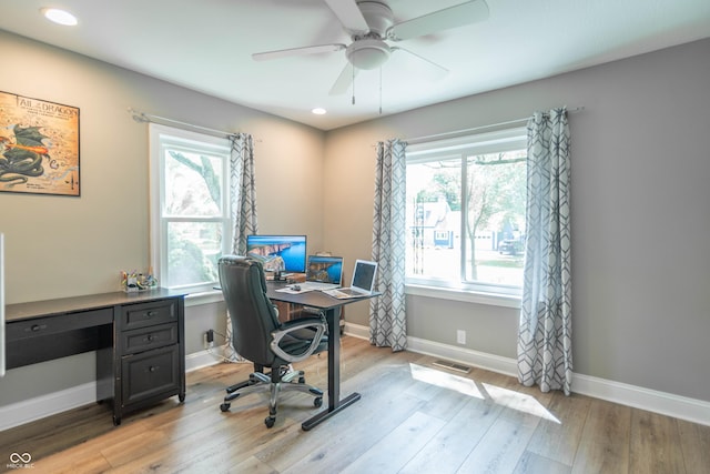 5315 Camden St, Indianapolis, IN 46227 - office space featuring a ceiling fan, light wood-style floors, recessed lighting, and baseboards