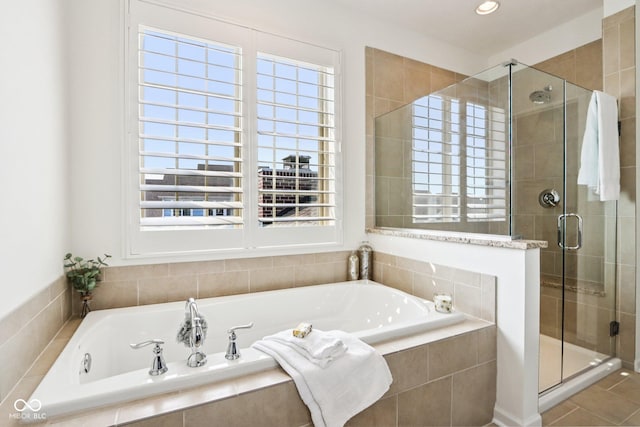 1521 Avondale Dr, Westfield, IN 46074 - bathroom with a stall shower, a bath, and recessed lighting