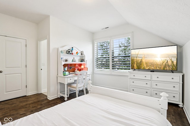 1521 Avondale Dr, Westfield, IN 46074 - bedroom featuring dark wood finished floors, vaulted ceiling, and baseboards