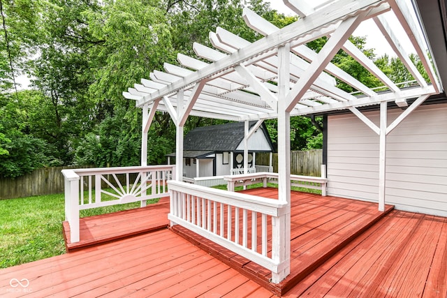 8445 Montery Rd, Indianapolis, IN 46226 - deck featuring a pergola and an outbuilding