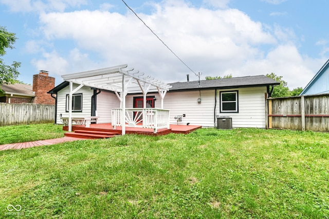 8445 Montery Rd, Indianapolis, IN 46226 - back of property featuring a pergola, a deck, and central air condition unit