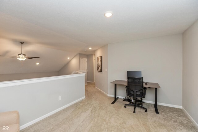 929 Capricorn Dr, Franklin, IN 46131 - office featuring carpet flooring, recessed lighting, ceiling fan, baseboards, and vaulted ceiling