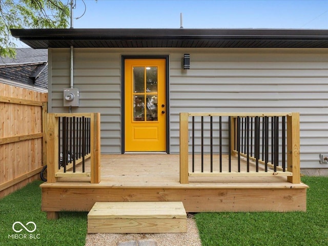 31 Mckenzie St, Shelbyville, IN 46176 - view of exterior entry featuring a wooden deck