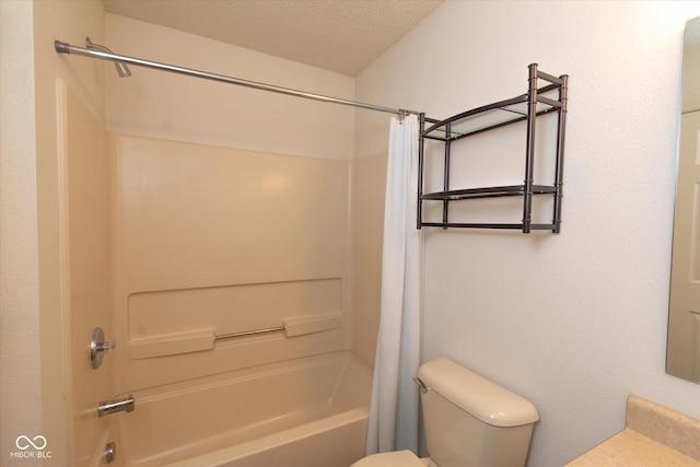 12671 Endurance Dr, Fishers, IN 46037 - bathroom featuring toilet, shower / bath combination with curtain, a textured ceiling, and vanity