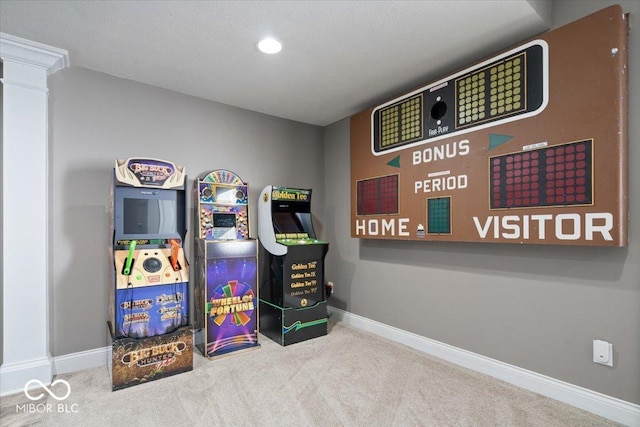 10054 Win Star Way, Fishers, IN 46040 - game room featuring carpet floors, baseboards, decorative columns, and recessed lighting