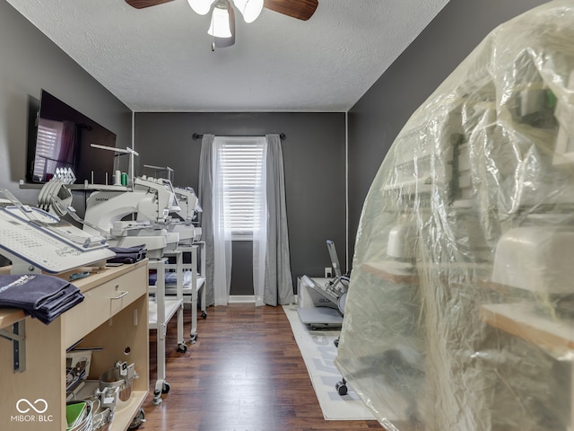 730 N Forsythe St, Franklin, IN 46131 - home office featuring a ceiling fan, a textured ceiling, and wood finished floors