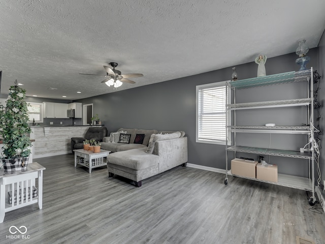 730 N Forsythe St, Franklin, IN 46131 - living area with a ceiling fan, a textured ceiling, healthy amount of natural light, and wood finished floors