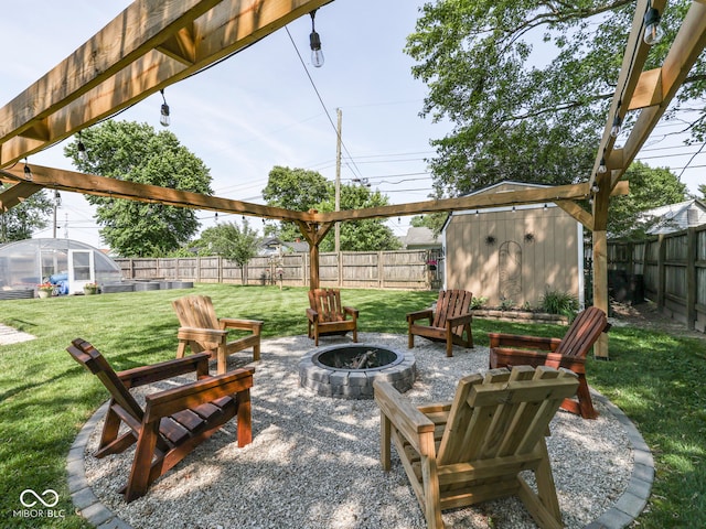 730 N Forsythe St, Franklin, IN 46131 - view of patio / terrace featuring an outdoor fire pit and an exterior structure
