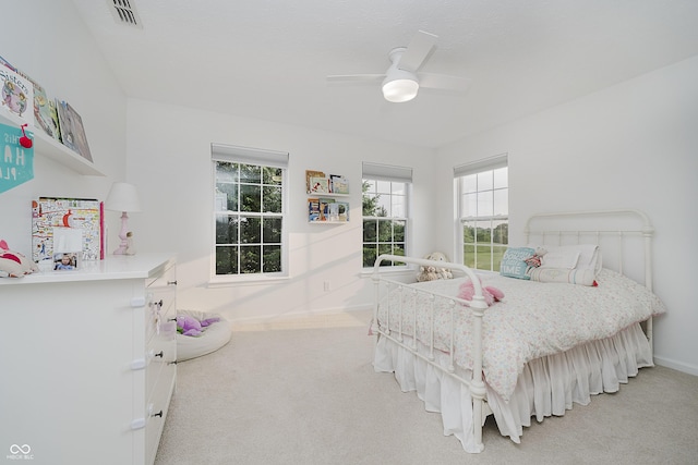 3876 Kegler Way, Carmel, IN 46074 - bedroom featuring multiple windows, light colored carpet, baseboards, and ceiling fan
