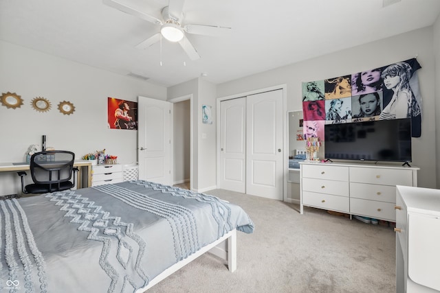 5030 E 800 N, Columbus, IN 47203 - bedroom with light colored carpet, a closet, and a ceiling fan
