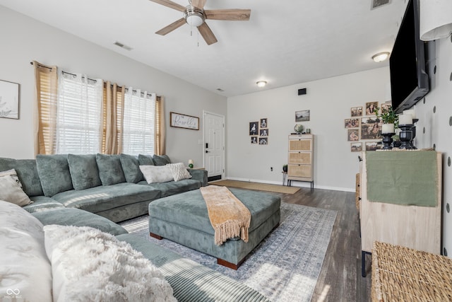 5030 E 800 N, Columbus, IN 47203 - living area with a ceiling fan, dark wood finished floors, and baseboards