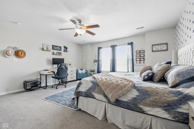 5030 E 800 N, Columbus, IN 47203 - bedroom featuring an office area, carpet flooring, ceiling fan, and baseboards