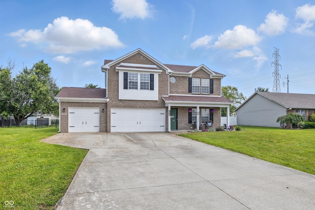 5030 E 800 N, Columbus, IN 47203 - view of front of home featuring brick siding, concrete driveway, covered porch, a garage, and roof with shingles