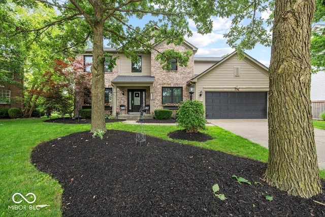11987 Quarry Ct, Fishers, IN 46037 - view of front of property featuring a garage, a front yard, concrete driveway, and brick siding