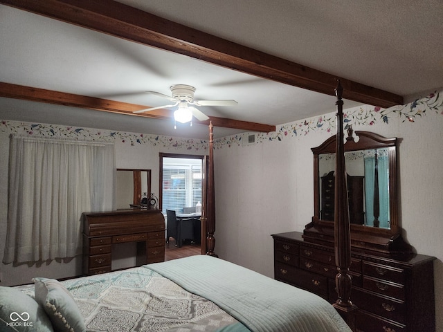 1322 Greenway Dr, Anderson, IN 46011 - bedroom featuring beam ceiling, a ceiling fan, and wallpapered walls