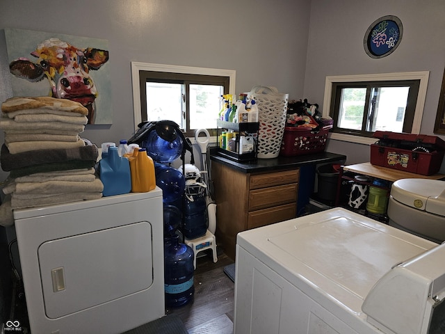 29 Home Ave, Markleville, IN 46056 - washroom featuring washing machine and dryer and dark wood finished floors
