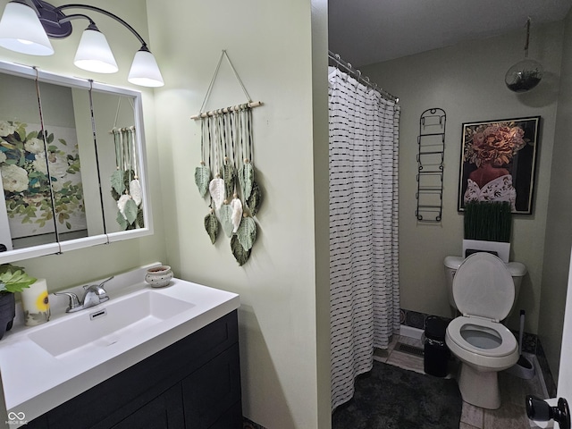 29 Home Ave, Markleville, IN 46056 - bathroom featuring toilet, vanity, and curtained shower