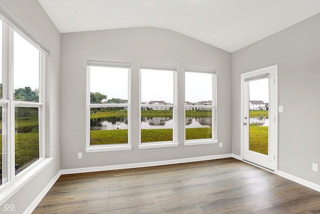 6762 Brentwood Ct, Brownsburg, IN 46112 - unfurnished sunroom with lofted ceiling and a water view