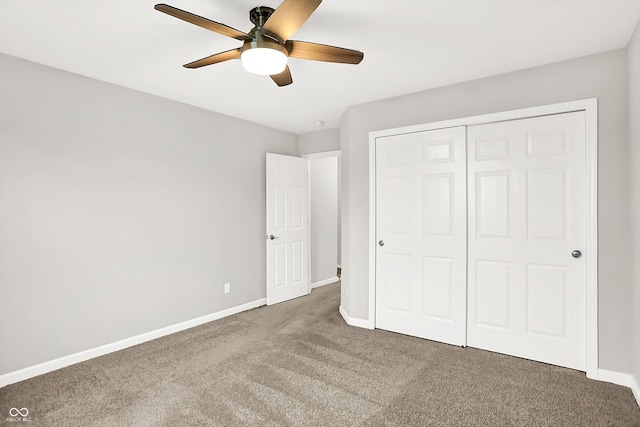 6762 Brentwood Ct, Brownsburg, IN 46112 - unfurnished bedroom featuring carpet flooring, baseboards, a closet, and a ceiling fan