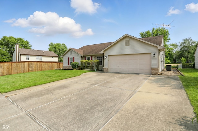 2145 W Autumn Ln, Columbus, IN 47201 - single story home with cooling unit, a garage, driveway, brick siding, and a shingled roof