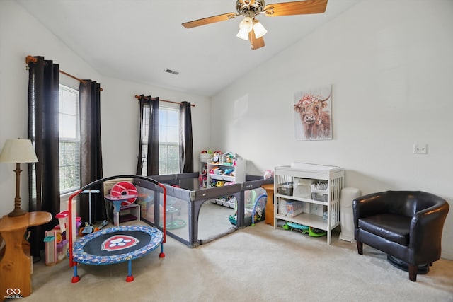 2145 W Autumn Ln, Columbus, IN 47201 - rec room with plenty of natural light, carpet, a ceiling fan, and vaulted ceiling