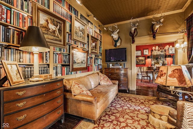 224 N Pennsylvania St, Greenfield, IN 46140 - sitting room featuring ornamental molding and built in shelves