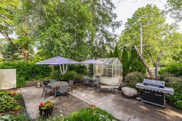 224 N Pennsylvania St, Greenfield, IN 46140 - view of patio with an exterior structure, an outdoor structure, and outdoor dining space