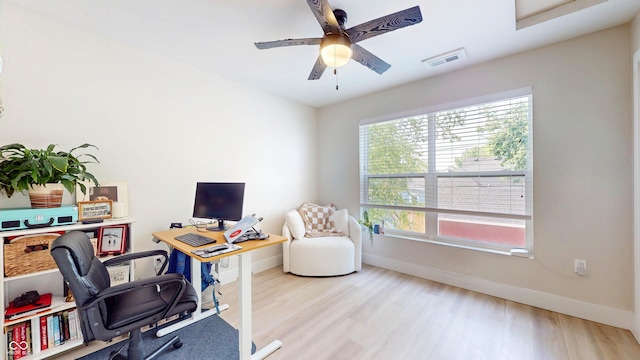 615 Orange St, Indianapolis, IN 46203 - office featuring baseboards, wood finished floors, and ceiling fan