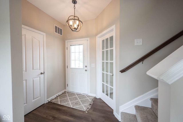 14514 Glapthorn Rd, Fishers, IN 46037 - entryway with wood finished floors, stairs, and a chandelier