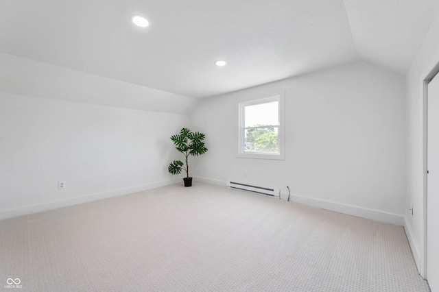 2602 State St, New Castle, IN 47362 - bonus room with lofted ceiling, light colored carpet, a baseboard heating unit, baseboards, and recessed lighting