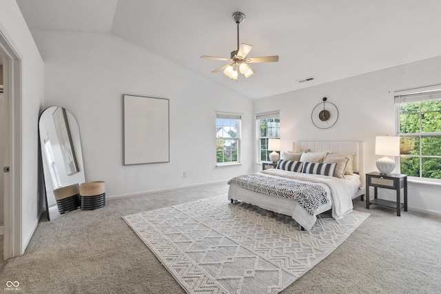 8663 N Commonview Dr, Mccordsville, IN 46055 - carpeted bedroom featuring vaulted ceiling, baseboards, and ceiling fan