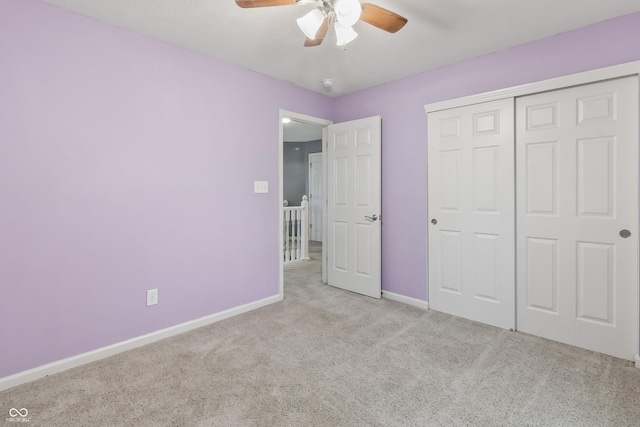 8663 N Commonview Dr, Mccordsville, IN 46055 - unfurnished bedroom featuring carpet floors, baseboards, a closet, and a ceiling fan
