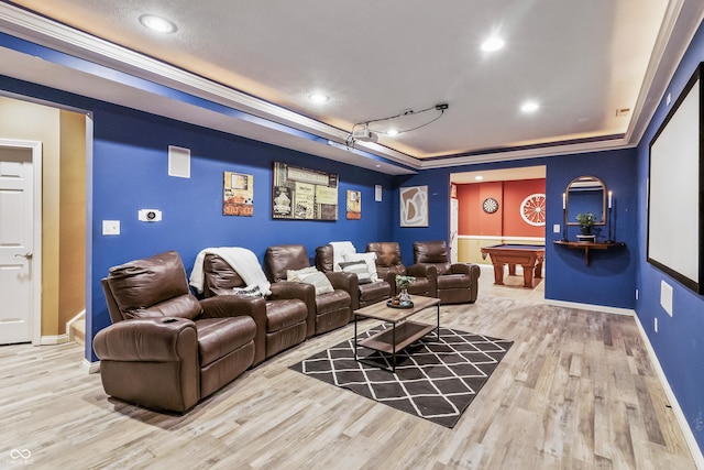 8663 N Commonview Dr, Mccordsville, IN 46055 - cinema room featuring a raised ceiling, billiards table, wood finished floors, recessed lighting, and baseboards