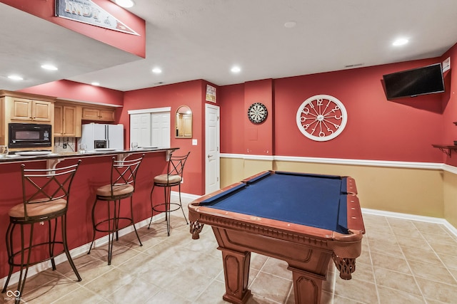 8663 N Commonview Dr, Mccordsville, IN 46055 - recreation room featuring baseboards, recessed lighting, pool table, and light tile patterned flooring