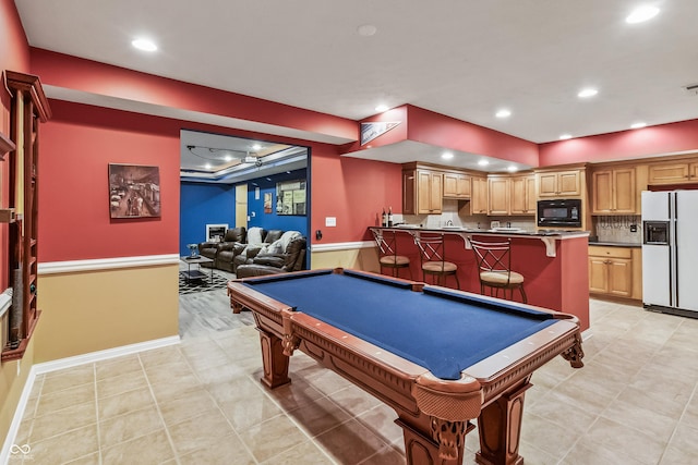 8663 N Commonview Dr, Mccordsville, IN 46055 - game room with recessed lighting, baseboards, pool table, and light tile patterned floors
