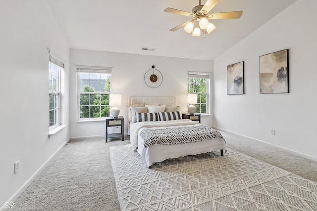 8663 N Commonview Dr, Mccordsville, IN 46055 - bedroom featuring carpet floors, baseboards, ceiling fan, and lofted ceiling