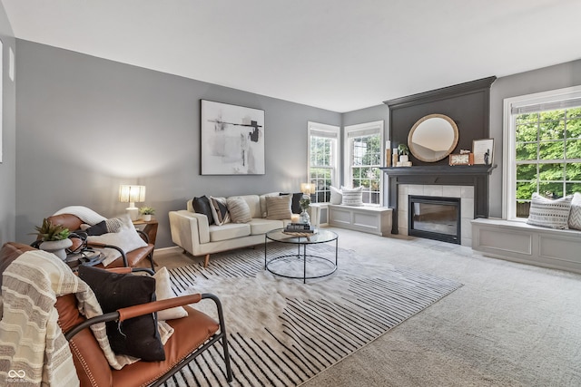 8663 N Commonview Dr, Mccordsville, IN 46055 - carpeted living room featuring healthy amount of natural light and a tile fireplace