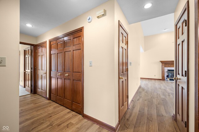 1105 Sarah Ct, Greenwood, IN 46142 - hall featuring wood finished floors, baseboards, and recessed lighting