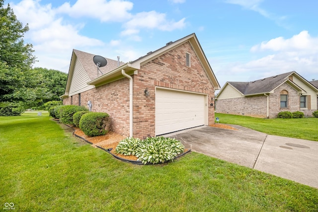 1105 Sarah Ct, Greenwood, IN 46142 - view of home's exterior featuring brick siding, a yard, and an attached garage